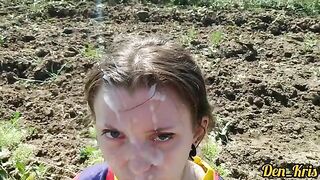 Hot schoolgirl gets a lot of cum on her face and hair