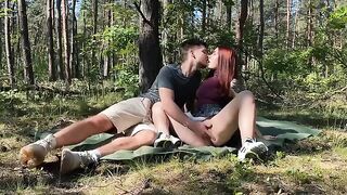 The couple has a passionate sex in the park, just like in the woods