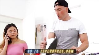 Lulu Chu catches her roommate Zac Wild watching her and gets intimate
