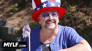Two MILFs and a stepdad fucked on the 4th of July