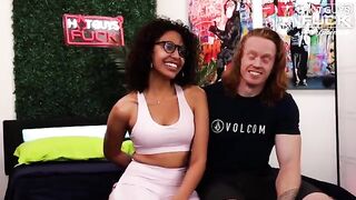 Redhead beefy guy screwed by Latina hottie with huge boobs in gonzo style