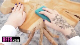 Four sugar babes in maid uniforms share a single big cock for hardcore fun