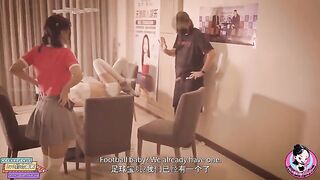 A cute and sexy Asian girl is practicing for the soccer club