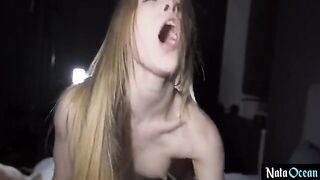 Skinny teen gets fucked hard in her tight pussy by an enormous dick