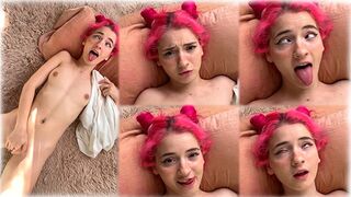 The cute girl plays with her pretty pussy in a passionate way