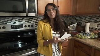 My stepmom, a real stunner, wakes me up with a bang in the kitchen