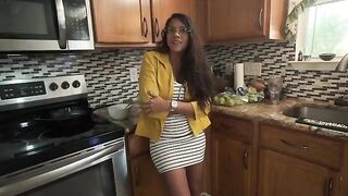 My stepmom, a real stunner, wakes me up with a bang in the kitchen