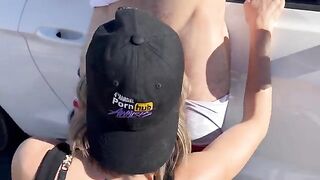 A wife is getting fucked on the public road by two guys