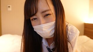 A Japanese girl wearing a sailor suit gave the guy a handjob and made cum