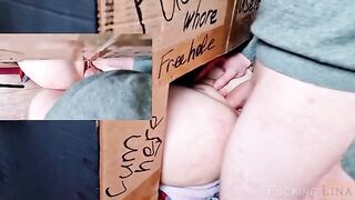 The tight pussy of a girl was fucked in the glory hole three times