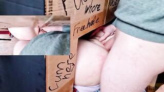 The tight pussy of a girl was fucked in the glory hole three times