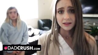 The stepdad punishes his two stepdaughters for disobeying him in a taboo scene