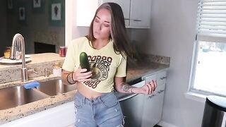 The appetizing baby is preparing lunch while her hands wander in 60fps