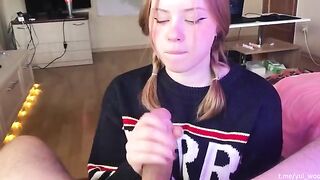 Student tenderly sucks cock and receives cum on her tongue