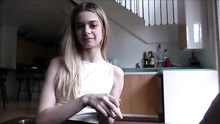 The step daddy helped the tiny stepdaughter with her studies and more
