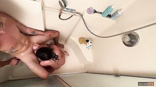 Girl squatting in the shower, getting her asshole gapped