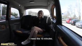 A cute model in see-through underwear gets her pussy stretched by a thick cock in FakeTaxi