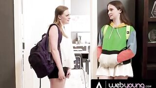 The horny 18yo girl Hazel Moore ate her busty bestie's pussy in class