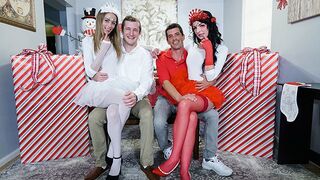 Two cute stepdaughters, Kyler Quinn and Alice Pink, get into a festive roleplay scenario