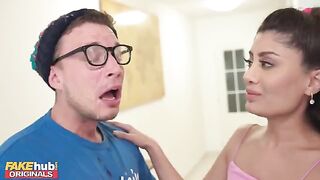 British Indian babe gets cum on glasses and licks it after hardcore sex