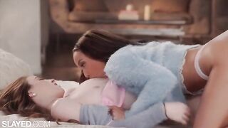 Two hot skinny girlfriends enjoy sensual lesbian sex in an intimate setting