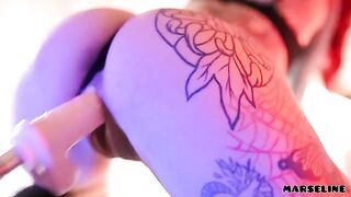 The hot girl Marseline fucks with a machine in an ultraviolet scene