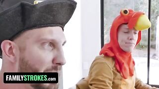 Stepdaughter and stepmom are thankful for a fat cock on Thanksgiving