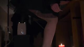 Footjob with white stockings, culminating in a cum shot on soles