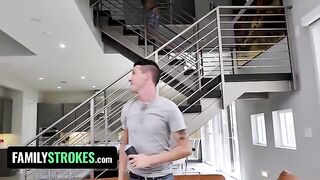 Step sister Sarah Bella fucks her two stepbrothers’ huge cocks