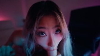 Hot Asian teen Raya Steele massages and sucks cock in an intense session