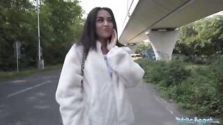 Petite teen nearly gets knocked down by a taxi, then fucks