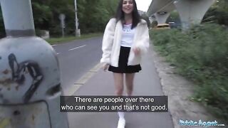 Petite teen nearly gets knocked down by a taxi, then fucks
