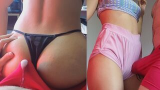 The guy made a cum shot through the underwear during a passionate lap dance
