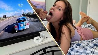 A girl was playing Xbox and got a deep throat blowjob