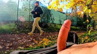 A riskier dick flash in the park with a hot MILF