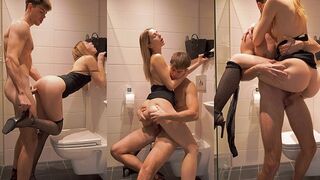 Mini dress and stockings drive me crazy with my step sister in the bathroom