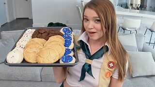 The motivated Girl Scout cookie seller gets naughty and fucks a big dick in POV style