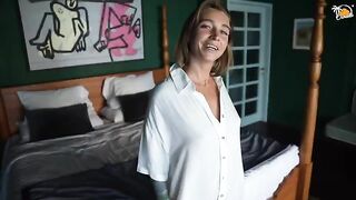 Blonde cougar fucked in the hotel room with a toy