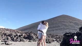 We hiked a volcano and he erupted in my mouth, a wild real couple scene