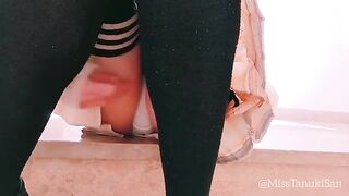 A Japanese schoolgirl has no panties on and she's masturbating at her school