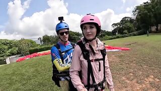 A woman squirts while paragliding in Costa Rica, experiencing intense pleasure