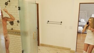 Athena Faris, stepdaughter, gets naked in the shower and plays with water