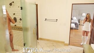 Athena Faris, stepdaughter, gets naked in the shower and plays with water