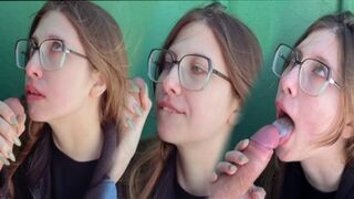 A blowjob in the park with a cum shot, just like in the movies!