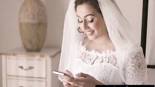 A sexy bride is having fun with her cheating wife and a naughty friend