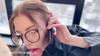 A slut is being fucked by her friend while talking on the phone with her husband