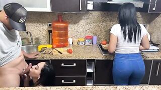 A stepfather can't resist his sexy 18-year-old step-daughter in the kitchen