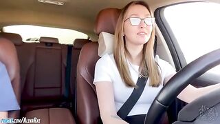 A stepson is having fun with his beautiful stepmom in the car