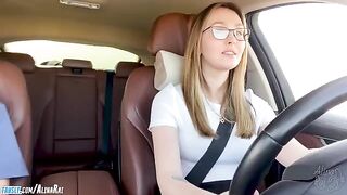 A stepson is having fun with his beautiful stepmom in the car