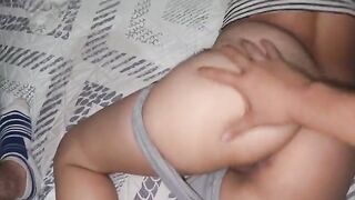 A hot girl has sex with her guy in his pajamas